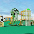 Kindergarten Outdoor Play Area With Colorful Slides Soccer Ball Decor And Green Floor