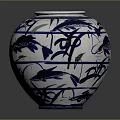 Blue And White Ceramic Vase With Fish And Plant Patterns Decorative Design 3d model