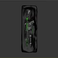 Tactical Firearm With Green And White Accents On Black Protective Mat