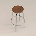 Modern Bar Stool With Round Wooden Seat And Silver Metal Frame Footrest