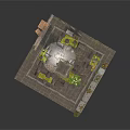 Modern Scene With Stone Pillar Vines Platform Moss And Mechanical Parts