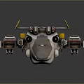 Futuristic 3D Spaceship Model With Yellow Thrusters Gray Body And Mechanical Details