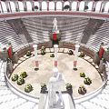 Circular Stadium Architecture With Multi Tiered Structure Red Seating White Exterior And Radial Top Design