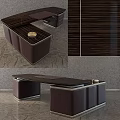 Elegant Modern Coffee Table Featuring Wood Grain Top Leather Base And Metal Trim