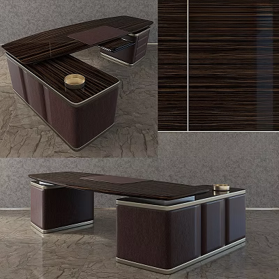 Elegant Modern Coffee Table Featuring Wood Grain Top Leather Base And Metal Trim 3d model