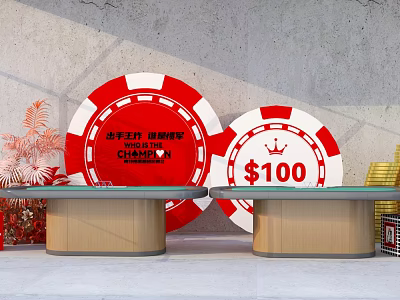 Red White Poker Chips With Crown 100 Dollar Quality Service Tables Palm Decor 3d model