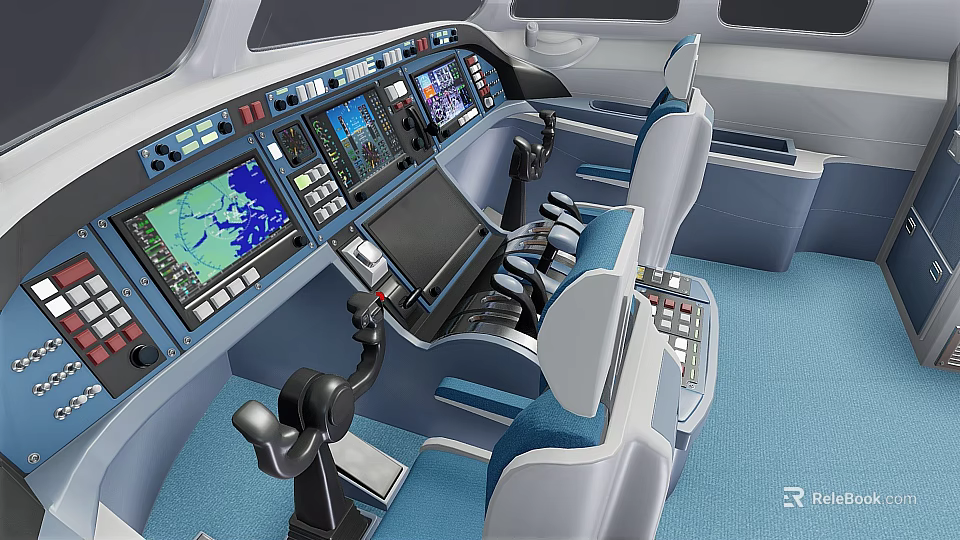Commercial Cockpit Equipment With Advanced Control Panels Multiple Displays And Ergonomic Seats 3d model 