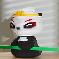 Decorative Figurine Set Featuring Block Panda With Yellow Crown Red Eye Makeup And Green Stick