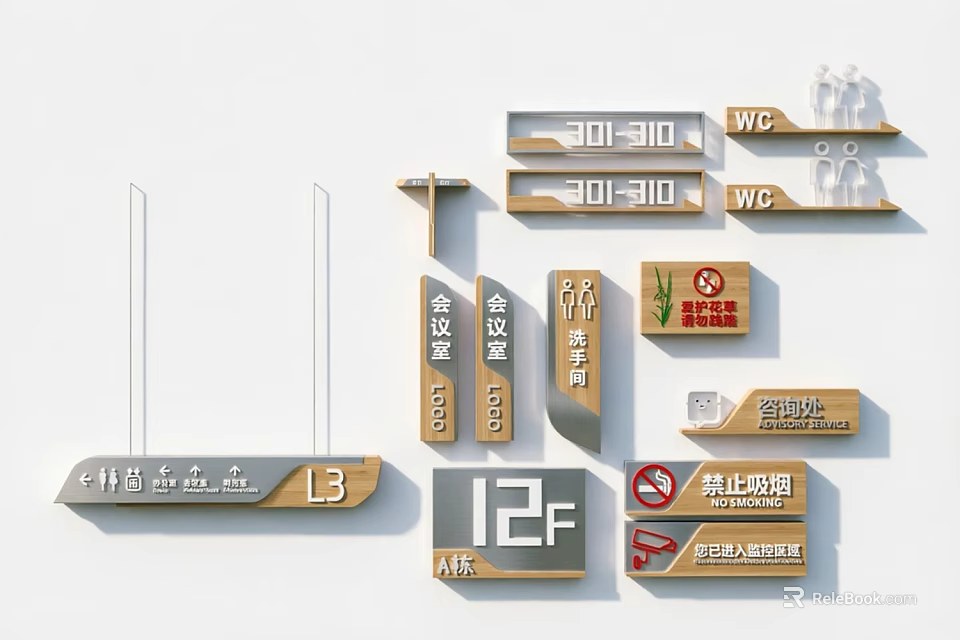 Building Directional Signage For Meeting Room Tea Room Floor And Safety Exit 3d model 