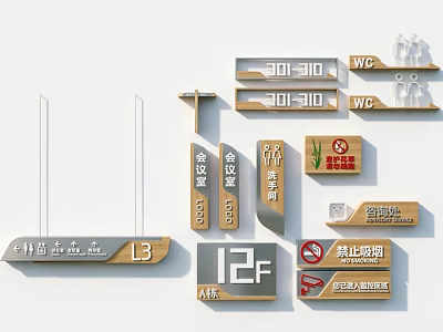 Building Directional Signage For Meeting Room Tea Room Floor And Safety Exit 3d model