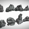 Natural Stone Rock Varieties with Different Shapes and Textures on 3d model