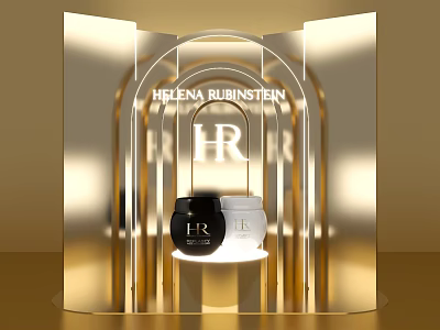 Helena Rubinstein HR Photo Check In Spot With Golden Display Stand And Cream Products 3d model