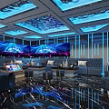 KTV Luxurious Interior With Golden Ceiling Strip Lights And Leather Sofas 3d model