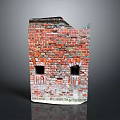 Ruined Red Brick Wall With Two Small Windows And Weathered Surface 3d model