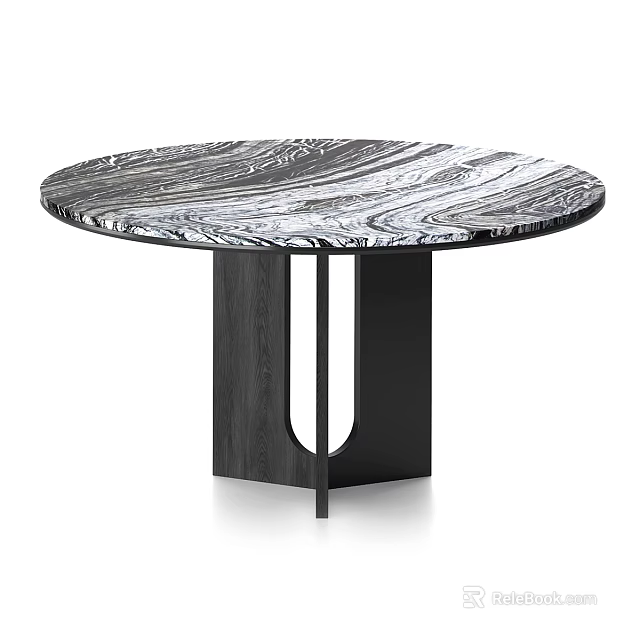 Modern Coffee Table With Marble Patterned Top And Black Geometric Base Design 3d model