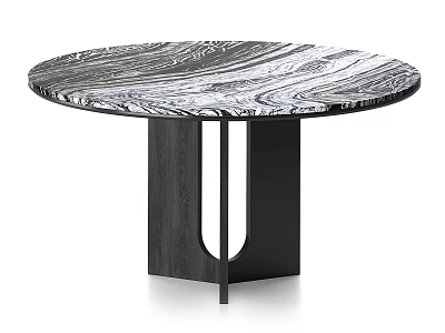 Modern Coffee Table With Marble Patterned Top And Black Geometric Base Design 3d model