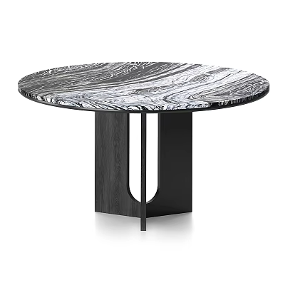 Modern Coffee Table With Marble Patterned Top And Black Geometric Base Design 3d model