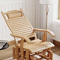 Wooden Recliner Lounge Chair With Ottoman Beside Small Table And Floor Lamp Near Window