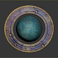 Blue Celestial Decorative Sphere With Craters Texture Golden Ring And Stars