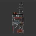 Industrial Metal Tower with Red Accents Antennas and Platform Railings