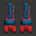 Blue And Red Stylish Roller Skates With Pink Laces And Red Wheels
