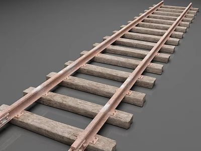 Railroad Track Structure With Wooden Ties And Rusty Rails For Road Infrastructure 3d model