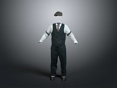 Daily Life Clothing Set White Shirt Black Vest Gray Hat And Black Pants 3d model