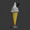 Creamy Vanilla Ice Cream In Golden Waffle Cone With Chocolate Stick Topping