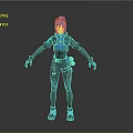Futuristic 3D Character With Blue Hair Black And Blue Outfit And Glowing Gear