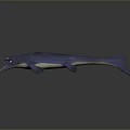 Blue Aquatic Animal With Long Snout Flippers And Open Mouth