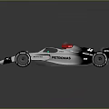 Mercedes Formula 1 Racing Car With Silver Body Green Accents Red Helmet And Aerodynamic Design