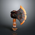 Fantasy Weapon Axe With Orange Black Lava Like Patterns And Textured Handle 3d model