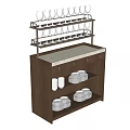 Modern Wooden Sideboard With Wine Glass Rack White Countertop Drawers And Open Shelves