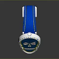 Fashionable Blue Skull Pattern Leather Strap With Metal Buckle Pink Jeweled Eyes And Yellow Accents