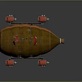 Vintage Space Airship With Brown Orange Envelope Metal Frame And Red Ribbon