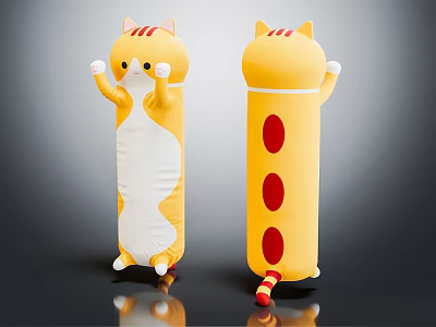 Cute Yellow Cat Shaped Pillow With Red Ears Tail White Belly And Three Red Dots 3d model