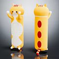 Cute Yellow Cat Shaped Pillow With Red Ears Tail White Belly And Three Red Dots