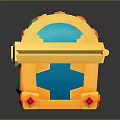 Cartoon Style Yellow Blue Treasure Chest With Gemstone Decorations And Lock
