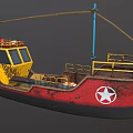 Rusty Red And Yellow Ship With Lifebuoy Railing And White Star Emblem
