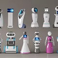 Smart Robots With Various Designs Different Shapes And Colorful Screen Displays 3d model