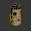 Ornate Tower Building Featuring Yellow Framework Brick Red Walls Decorative Circular Windows And Dome