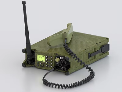 Rugged Green Industrial Communication Equipment With Antenna Display Screen And Coiled Cable 3d model