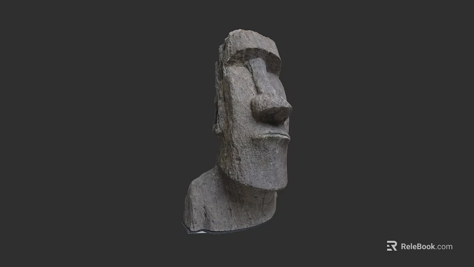 Outdoor Ancient Stone Head Landscape Sculpture With Traditional Facial Features 3d model 