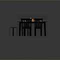 Modern Dining Furniture With Oval Table Four Dark Chairs Small Stool Wooden Floor And Tableware