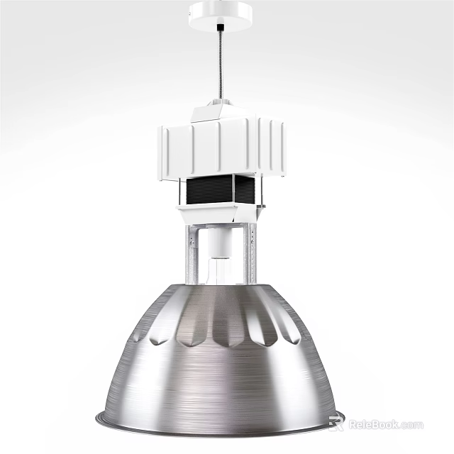 Modern Pendant Light With Silver Metallic Shade And White Geometric Top Design 3d model 