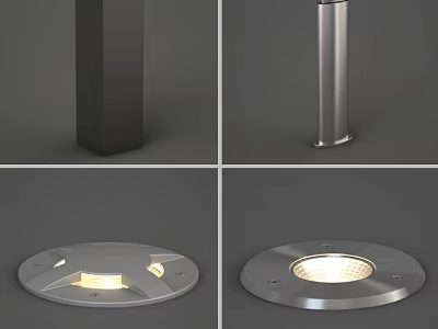 Modern Outdoor Lighting Combinations with Pillar and Recessed Floor Lights in Stainless Steel 3d model