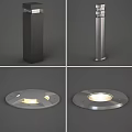 Modern Outdoor Lighting Combinations with Pillar and Recessed Floor Lights in Stainless Steel
