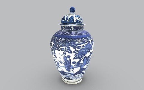 Chinese-style ceramic ware blue and white porcelain blue and white porcelain urn blue and white porcelain bottle blue and white jar 3d model