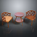 Traditional Wooden Dining Chairs With Carved Backrest And Padded Seat Paired Round Table
