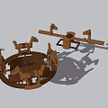 Handcrafted Wooden Garden Ornaments With Animal Shaped Figures And Seesaw Structure